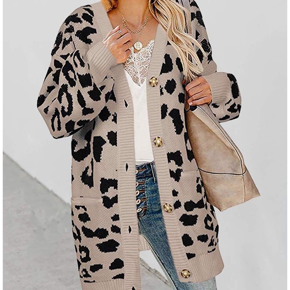 Leopard Printed long button cardigan Sweater - Picture 5 of 5